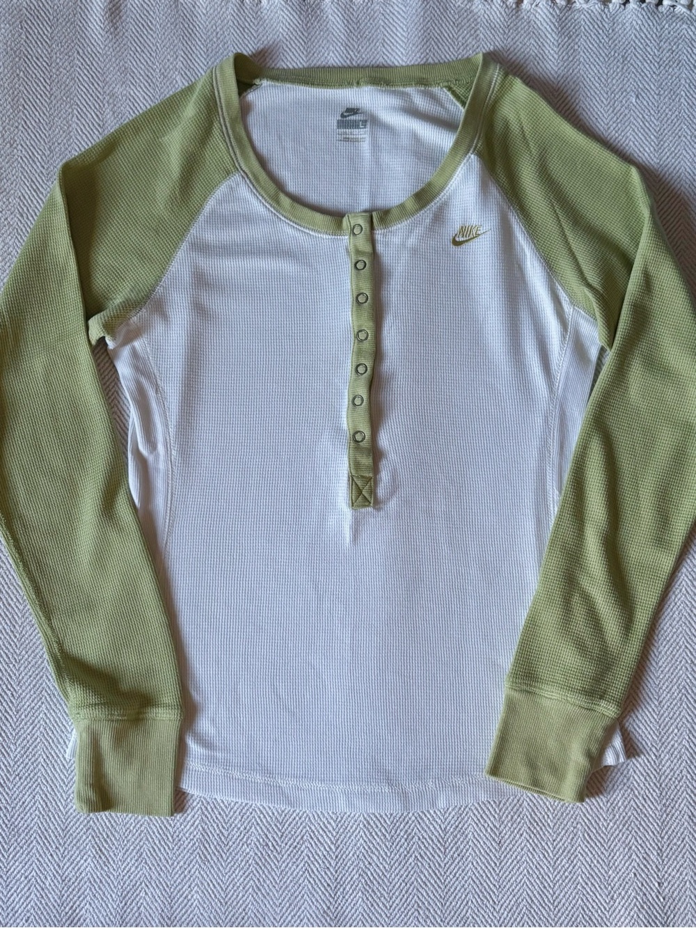 Nike White & Green Long-Sleeve Baseball Henley Top